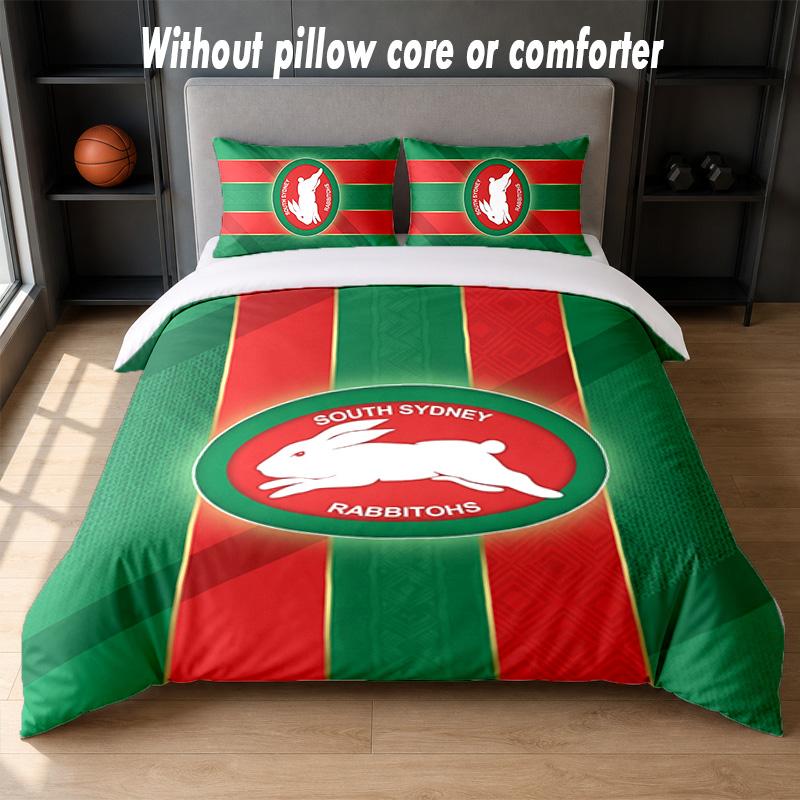 South Sydney Rabbitohs Design Bed Bedding Set 1 Duvet Cover + 2 Pillowcases Soft Breathable Household Bed Linens