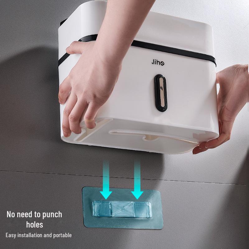 Punch-Free Waterproof Wall-Mounted Toilet Paper Holder and Storage Rack