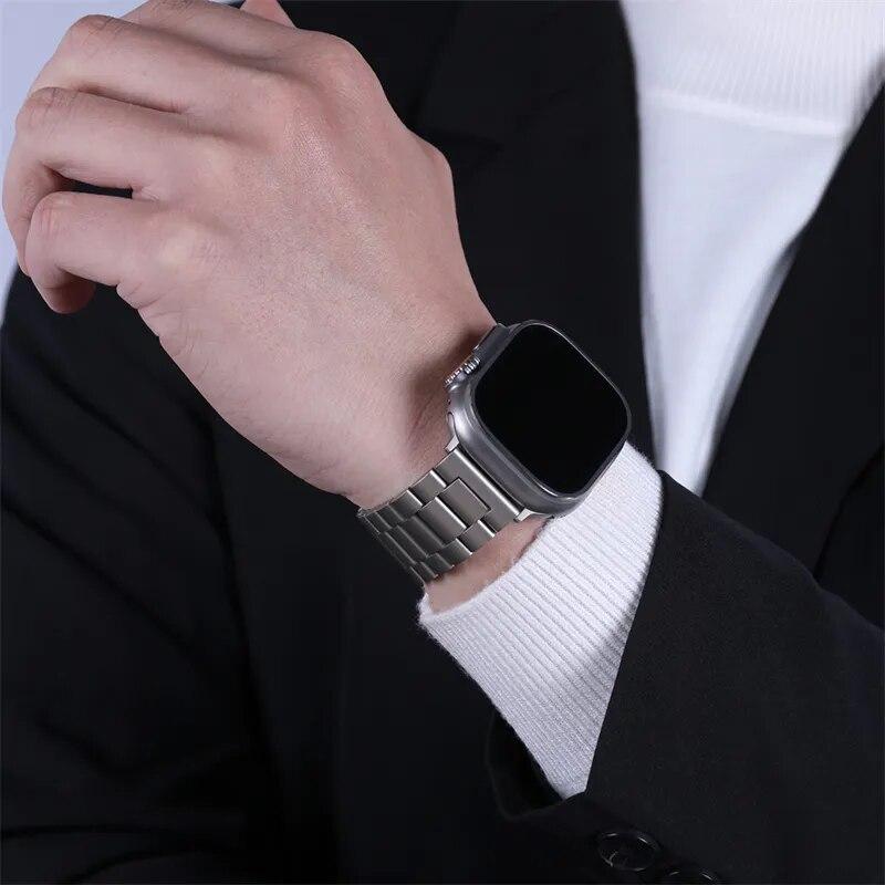 Классический металлический ремешок для Apple Watch Ultra 2, 49 мм, 45 мм, 41 мм, 40 мм, 44 мм, 42 мм, 38 мм, ремешок из нержавеющей стали для iWatch Series 9, 8, 7, 6, 5, 4 SE 3 Correa