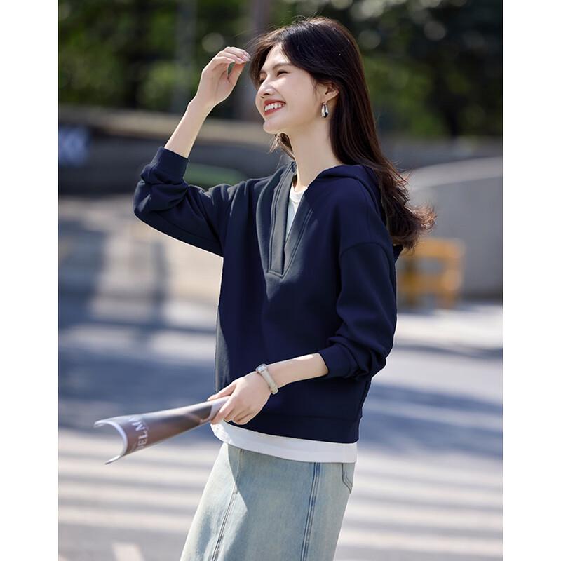Women's Casual Fake Two-Piece Hooded Sweatshirt