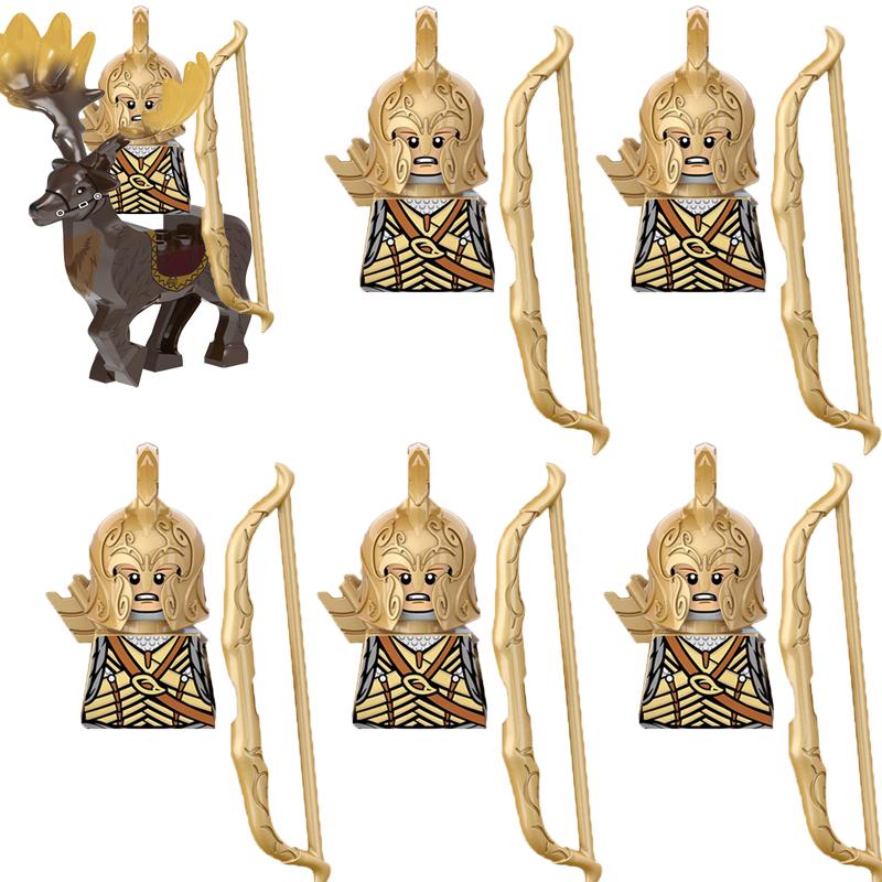 MOC Medieval Military Building Blocks Elven Warrior Orc Rohan Gondor Knight Character Set Animal Army Weapon Bow Crossbow Toy