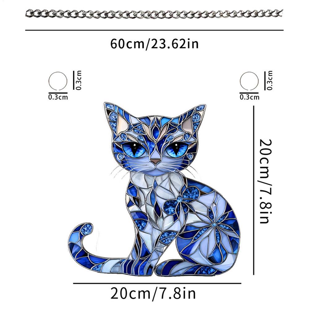 Подвеска-ловец солнца с кошкой, 8 дюймов, 2D, акрил, сине-белая кошка, памятная, украшения для рождественской елки, подарки для любителей кошек, питомца