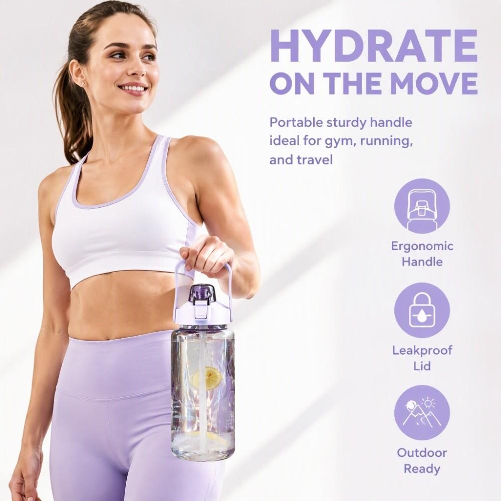 2000ML Sports Water Bottle Times Scale Plastic Water Cup Portable Water Bottle with Straw Sports
