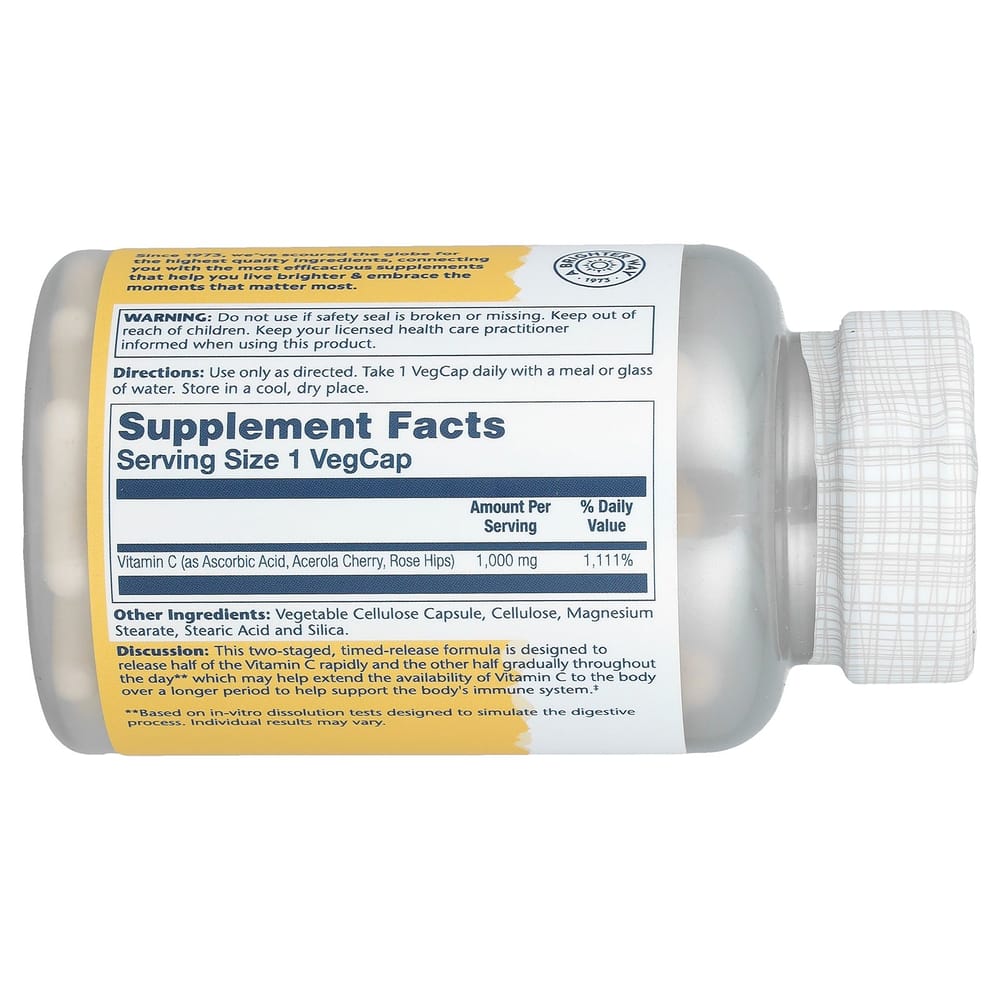 Solaray Sustained Release Vitamin C 1000mg Veggie Capsules, 100 Count
