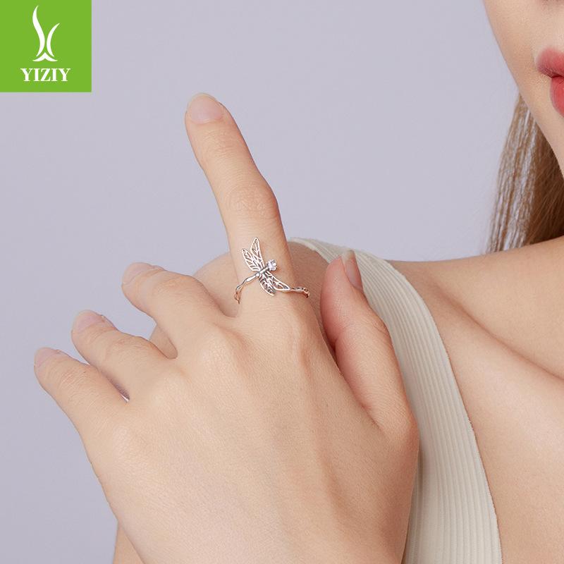 S925 Sterling Silver Dragonfly Open Ring Fresh Pastoral Insect Niche Ring Jewelry