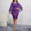 Elegant European & American Sequin Shawl Sleeve Slim Dress
