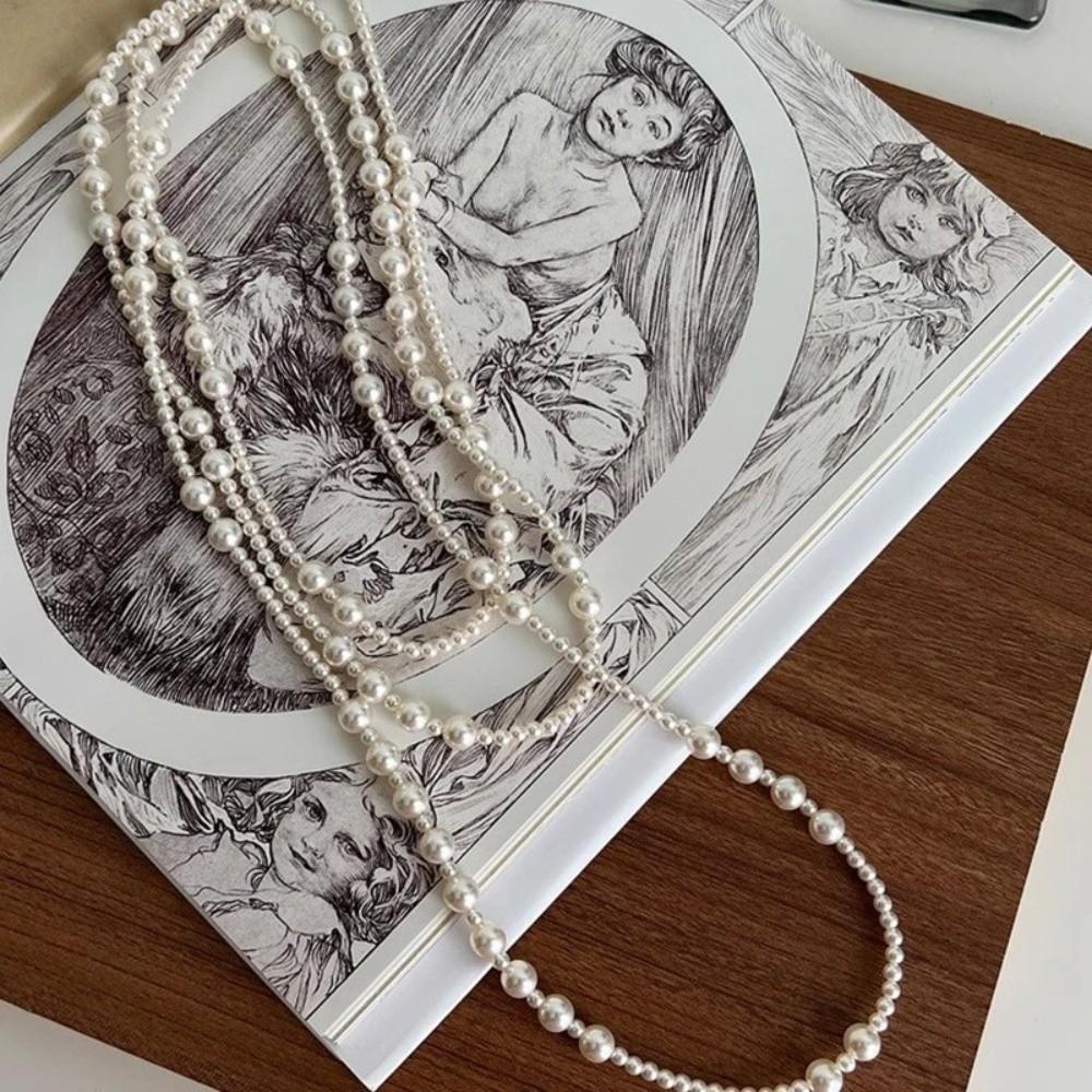 Simulated Pearl Long Necklace Multi-layered Sweater Chain Women's Necklace Jewelry Accessories