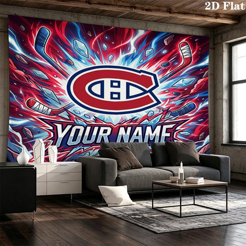 Custom Name Montreal CanadiensPrinted Tapestry – Wall Hanging for Bedrooms, Dorms, and Home Decor