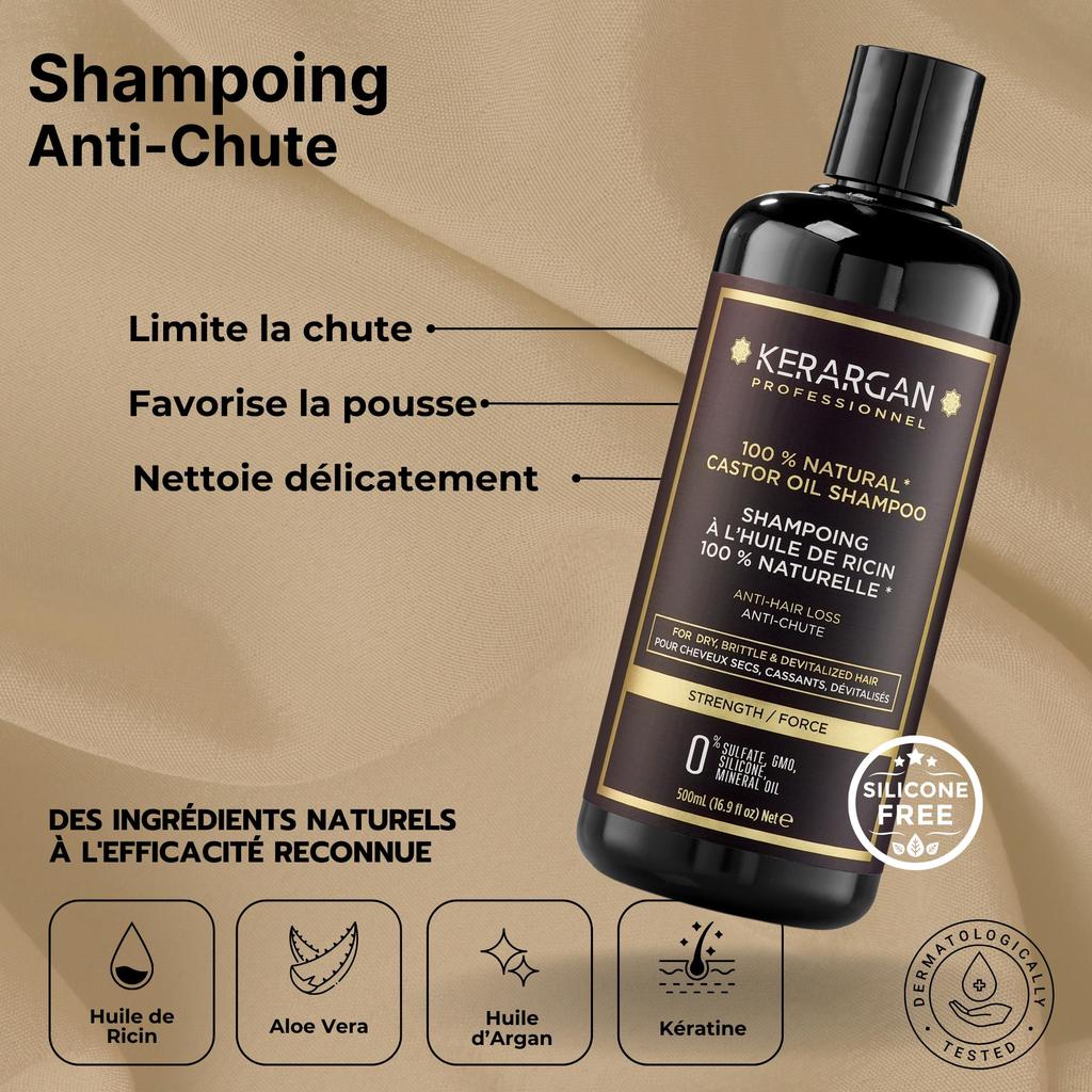 Kerargan Shampoo and Conditioner with Castor and Argan Oil - Stimulates Growth - Sulfate, Paraben and Silicone Free - 2x500 Ml