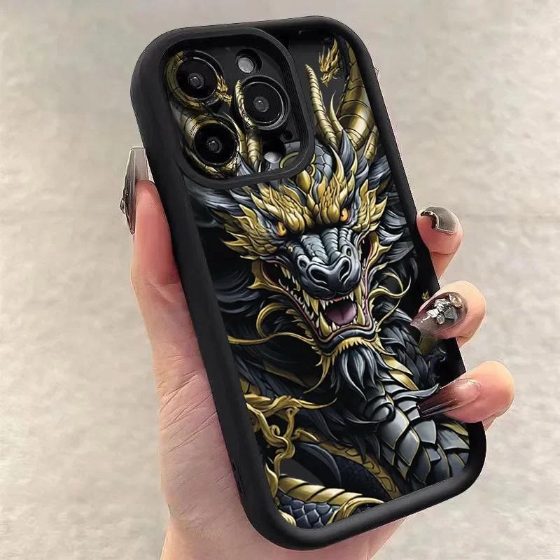 Роскошный Чехол для Телефона с Тотемом Дракона Лун для iPhone 16 15 14 13 12 Pro Max Mini 11 XS X XR 7 8 Plus Мягкий Силиконовый Ударопрочный Чехол