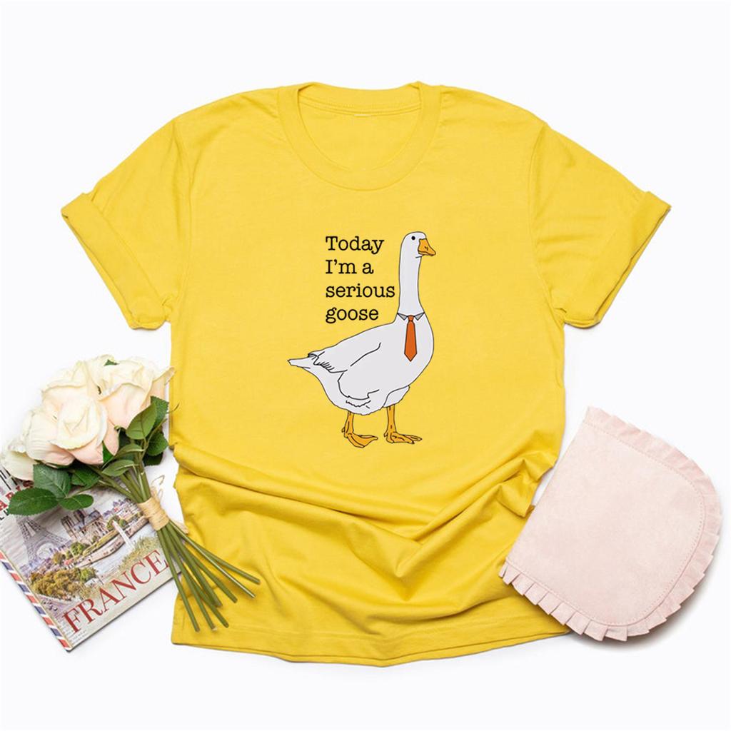 Summer Round Neck 3D Today I Am A Serious Goose Print Top Fashionable Casual Short Sleeved Women's T-shirts
