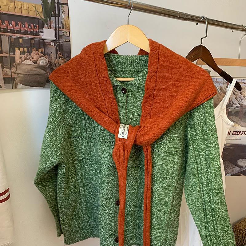 Luochi Knitting~ Шерстяной Треугольный Шарф Осенняя Мода 100% Шерсть, Стиль Корейского Блогера