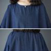 Dimanaf 2025 Women Plus Size Dress Solid Fashion Casual Denim Basic Long Dress Cotton Vintage Loose Blue Clothing
