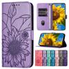 Embossed Sunflower PU Leather Card Holder Flip Cover for iPhone Google Motorola OPPO Vivo Nokia Magnetic Hand-strap Wallet Case with Kickstand