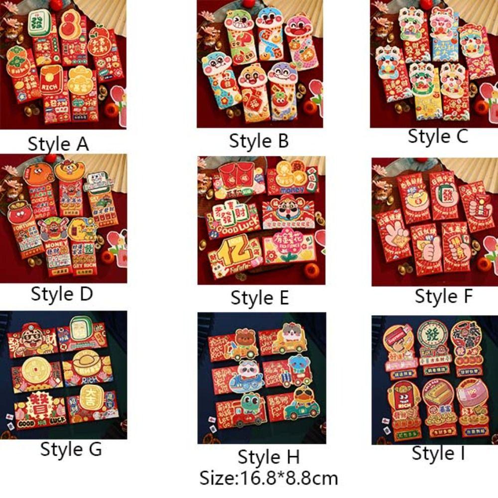6pcs Gilded Lucky Money Bag Solid Red Packet Creative Cartoon Snake Red Envelope 2025 Year