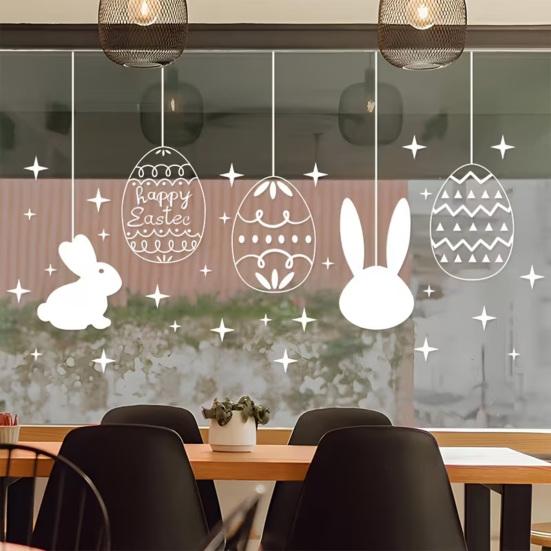 Glass Sticker Static Window Film Peel Stick No Glue Privacy Window Film Easter Bunny Egg Design Easy Remove Bubble-Free Decorative Window Film