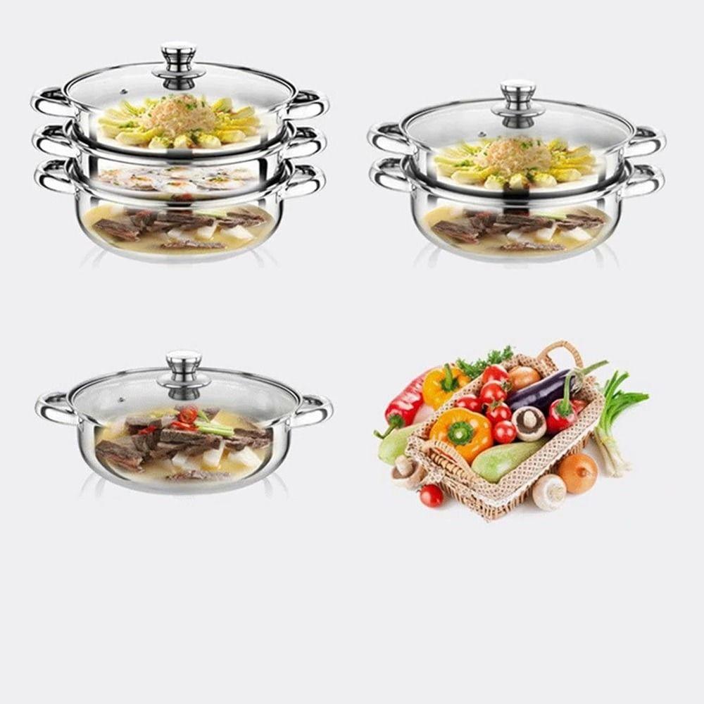 Stainless Steel Vegetable Steamer Pan Set Transparent Double Boilers Steaming Cookware Dumpling