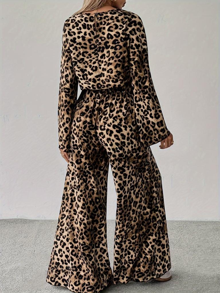 Women's Leopard Print Two Piece Set 2025 Spring New Loose Comfortable Long Sleeve Pants Outfit
