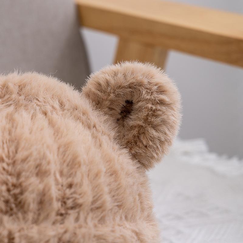 1 Piece Warm New Newborn Beanie for Boy Girl Cute Cartoon Bear Furry Knited Hat Sweet Autumn Winter Warm Plush Crochet Bonnet