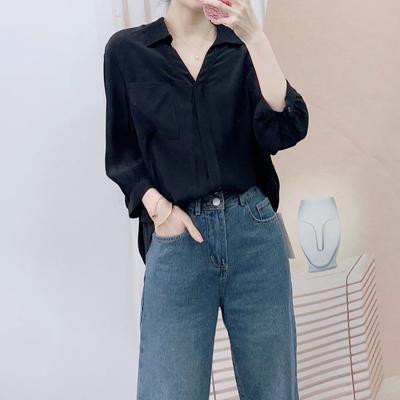 Весна и лето Hanpai Brand Counter Женский модный темперамент с чистым цветом на шнуровке Пуловер Маленькая блузка Блузка