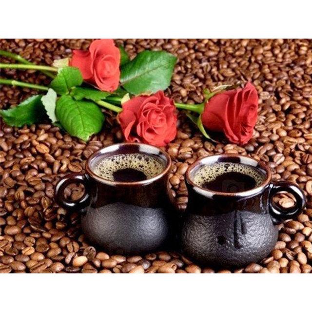 DIY 5D алмазная живопись цветы и кофе Алмазная мозаика наборы крестиков украшение дома полная круглая алмазная вышивка