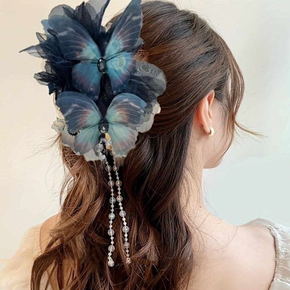Beads Moonlight Tulle Shark Clips Large Size Ancient Style Hairgrips  Daily