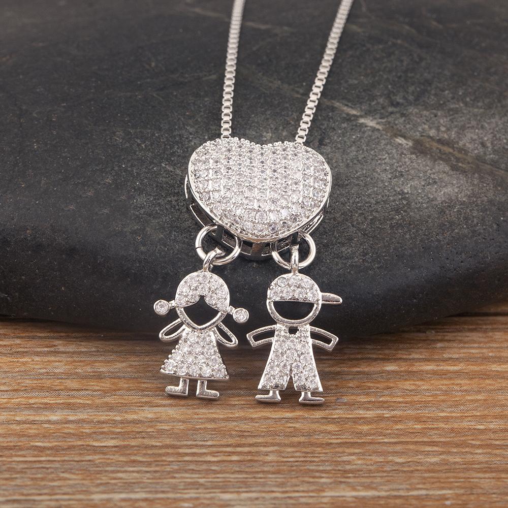 Nidin Hot Sale Classic Son/Daughter Sparkling Zircon Charm Pendant Necklace For Women Boys and Girls Clavicle Chain Jewelry Gift