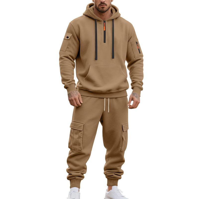 Winter Loose Men's Workwear Outdoor Commuting Casual Plus Velvet Warm Sweatshirt and Sweatpants Set