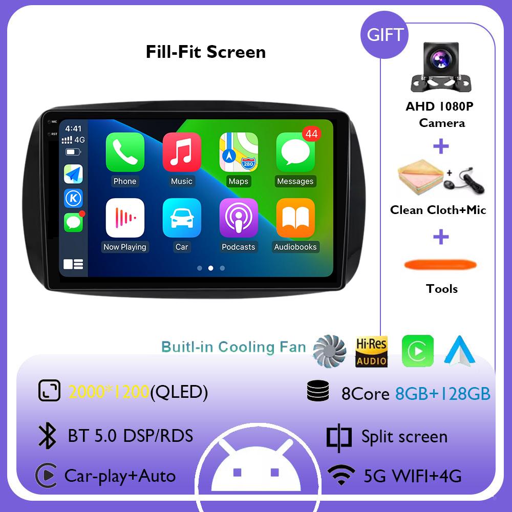 Android 14 Carplay Auto для Mercedes Benz Smart 453 Fortwo 2014 - 2020 Мультимедийный автомобильный радиоплеер WIFI Stereo 4G GPS RDS AUTO