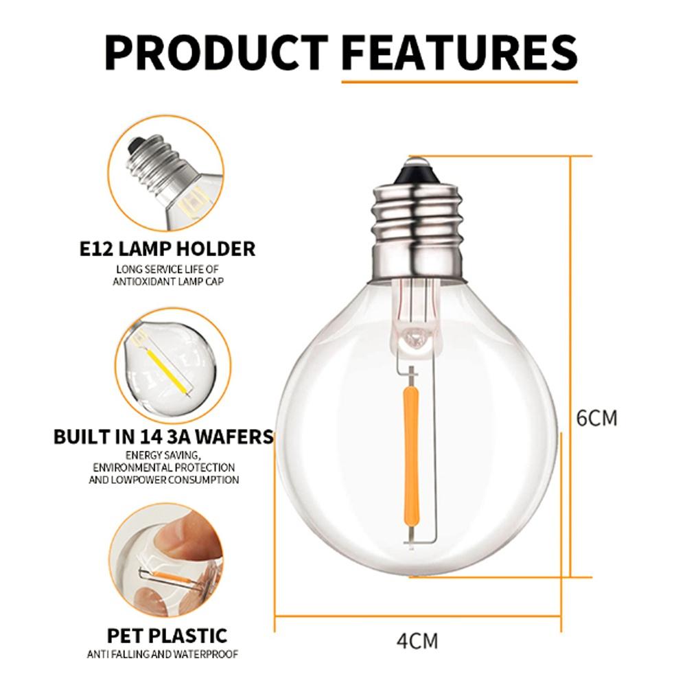 Светодиодная гирлянда 7,6 м/15 м/30 м, лампочки E12 G40, 50 светодиодов, водонепроницаемая, для улицы, сада, свадебного украшения