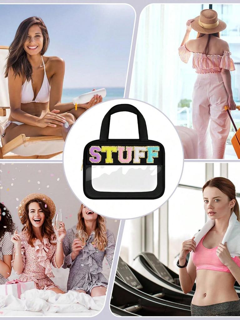 Прозрачная косметичка из ПВХ с пересечением границ - большая вместимость, многофункциональная, портативная сумка для хранения туалетных принадлежностей