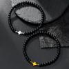 Natural Hematite Cross Beaded Men Bracelet Set Black Onyx Metal Strings Brass Meditation Biker Cool Armband Accessories Pulsera