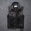 Men's Slim Black Gradual Change Denim Vest+multi Pocket Vintage Sleeveless Vest MJ8146-P140