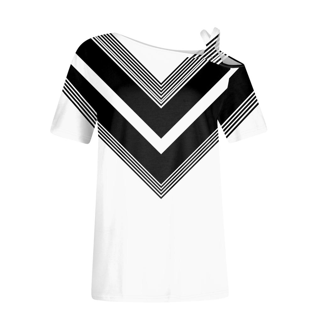 Женская модная повседневная футболка с принтом, сексуальная футболка с короткими рукавами и открытыми плечами, топ