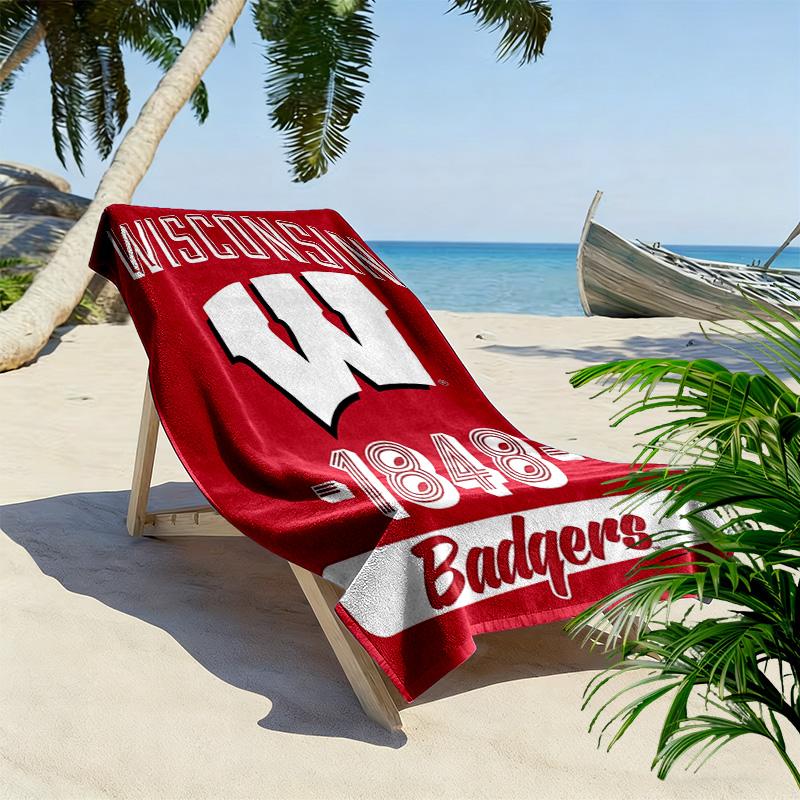 Пляжное полотенце с принтом Wisconsin Badgers, большое, мягкое, быстросохнущее, для пляжа, кемпинга, плавания