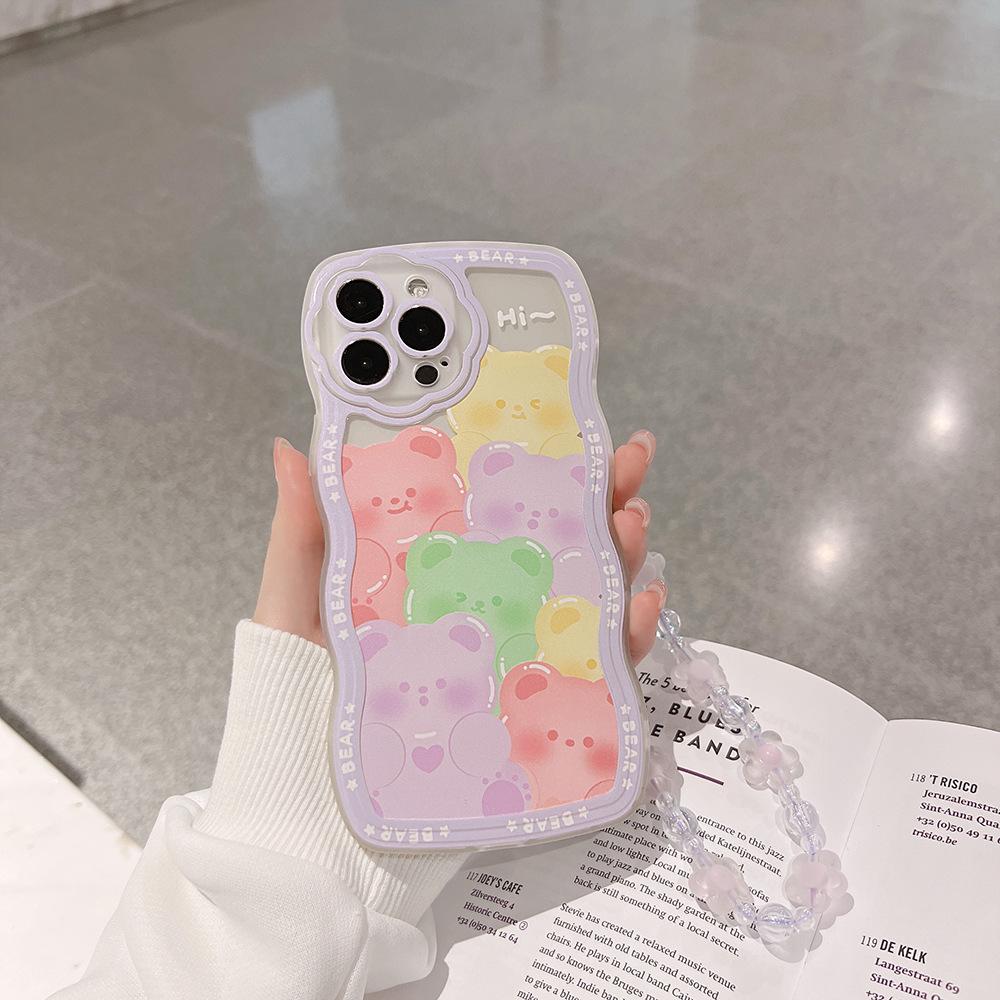 Мультяшный чехол для iPhone 13 для Apple 12 Phone Case 15Pro Max Прозрачный 11 Женский X Фиолетовый Цветок Подвесной Шнурок 14