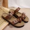 Fashion 2024 Summer Women's Fashion Belt Buckle Casual Slippers Women New Flat Slippers