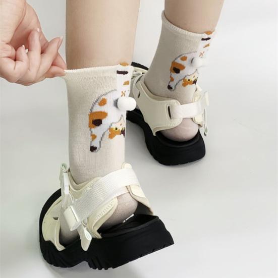 Cute Cat Socks with Balls 3D Fuzzy Balls Novelty Funny Animal Socks Women's Soft Cotton Crew Socks for Cat Lovers Christmas Birthday Gifts