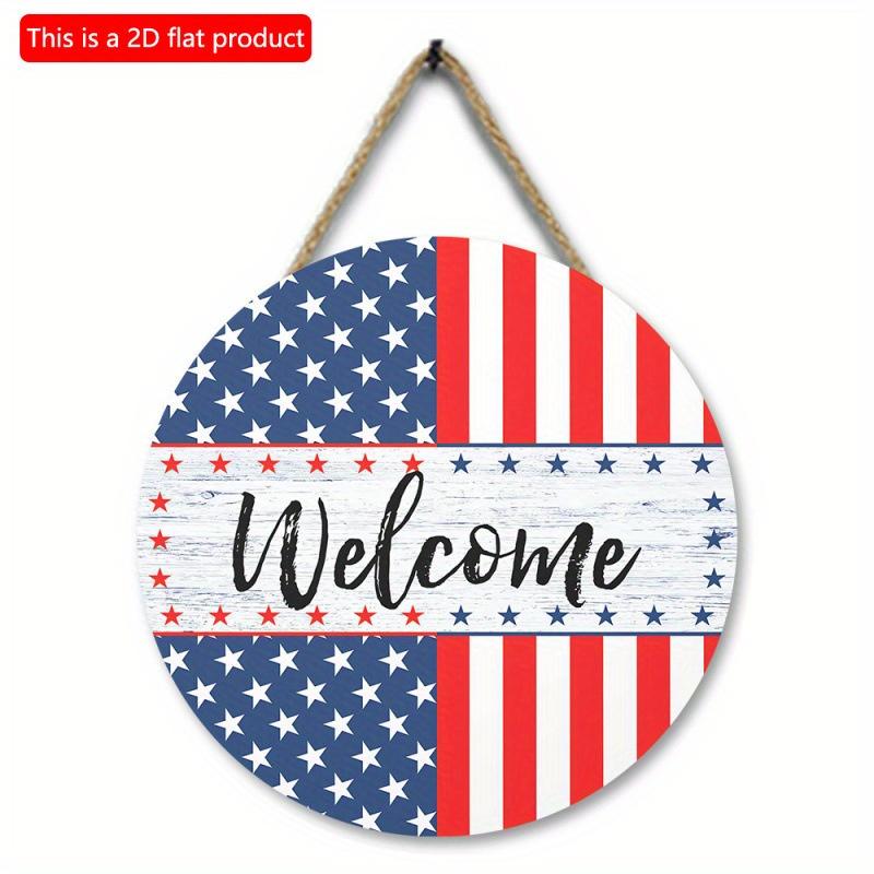 2D плоский 20*20см 1шт 4 июля День независимости США Приветственная табличка Деревянный подвесной декор, Звездный узор Потрясающее хорошее качество Украшение для окна/сада/двери
