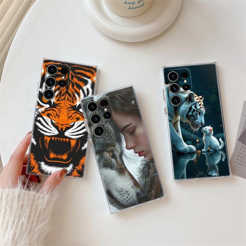 Прозрачный чехол Волк Лев Кот для Samsung Galaxy S26 S25 S24 S23 Ultra S20 S21 FE S22 Plus S26 Ultra S25FE 5G Мягкий чехол для телефона
