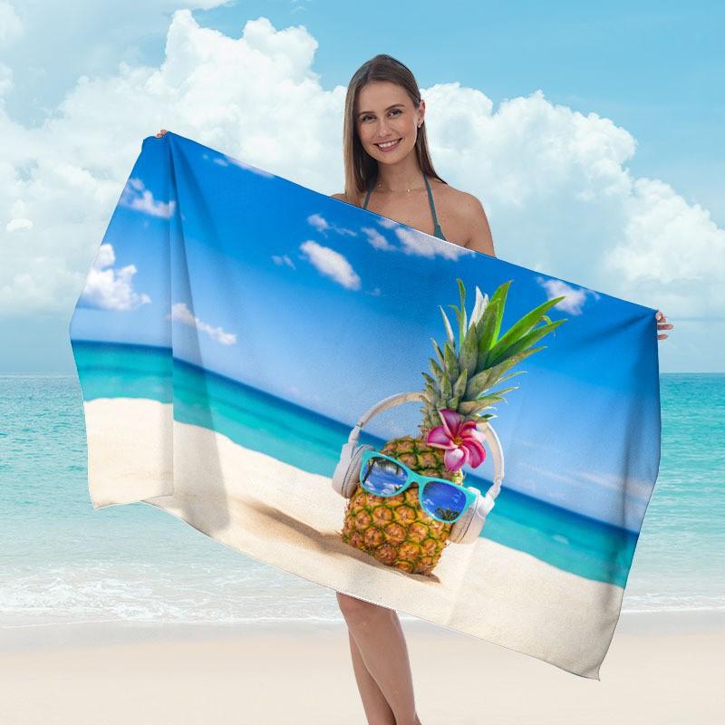 Custom Printed Microfiber Beach Towel Quick Dry Sports Swimming Pool Outdoor Travel Yoga Gym Sun Protection Double Sided Plush Bath