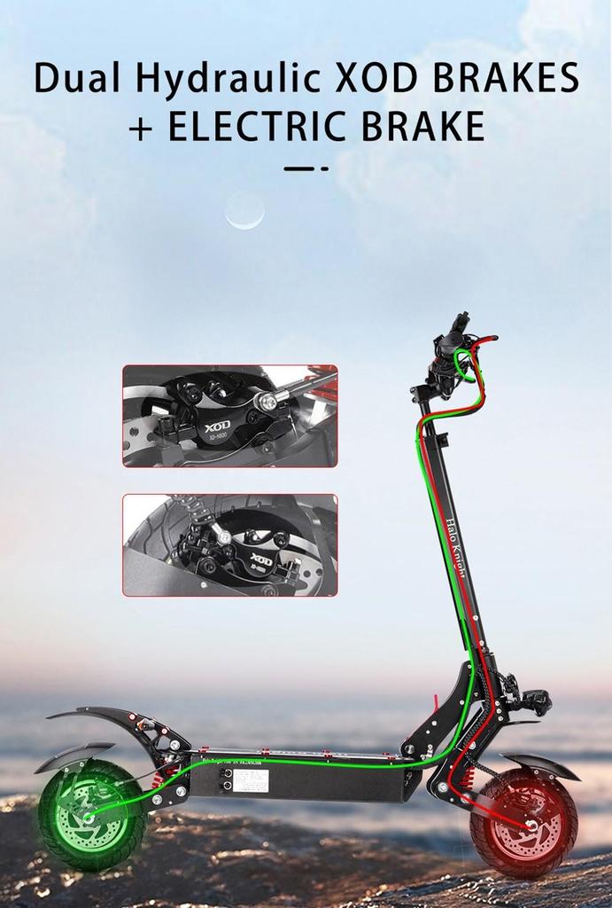 Halo Knight T108 Electric Scooter 10 Inch Road Tires 1000W*2 Motor 65km/h Max Speed 52V 28.8Ah Battery 60km Max Range