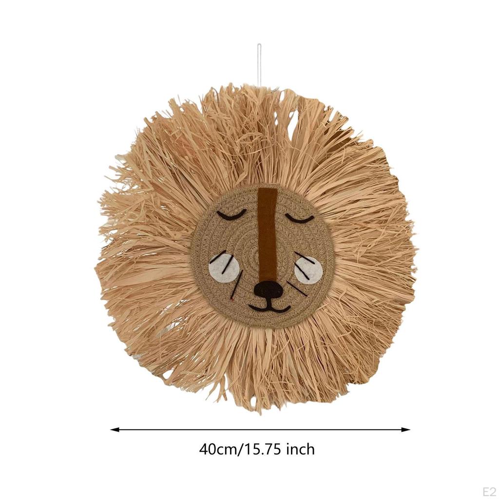 15.7inch Cartoon Woven Animal Head Wall Decoration Handcrafted Cotton Thread for Gallery