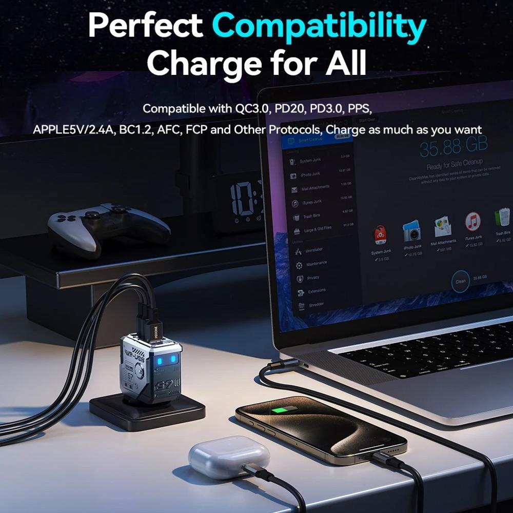 67 Вт GaN зарядное устройство Mecha Robot три порта QC PD блок быстрой зарядки адаптер питания для iPhone ноутбук MacBook Samsung Galaxy Google