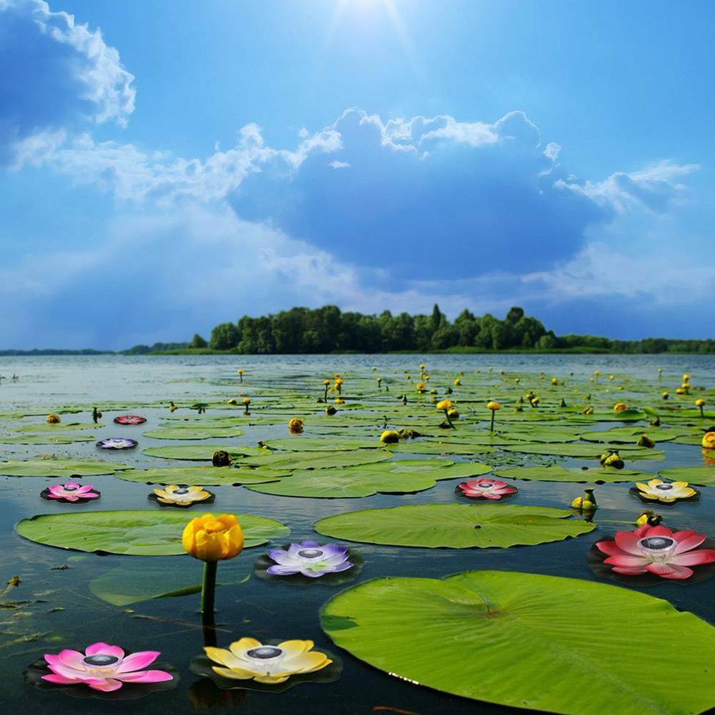 Solar Pond Pool Lights LED Color Changing Lotus Flower Waterproof  Floating LampLight Yellow