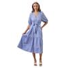 New Spring Summer Women's Elegant Striped Lapel Midi Dress