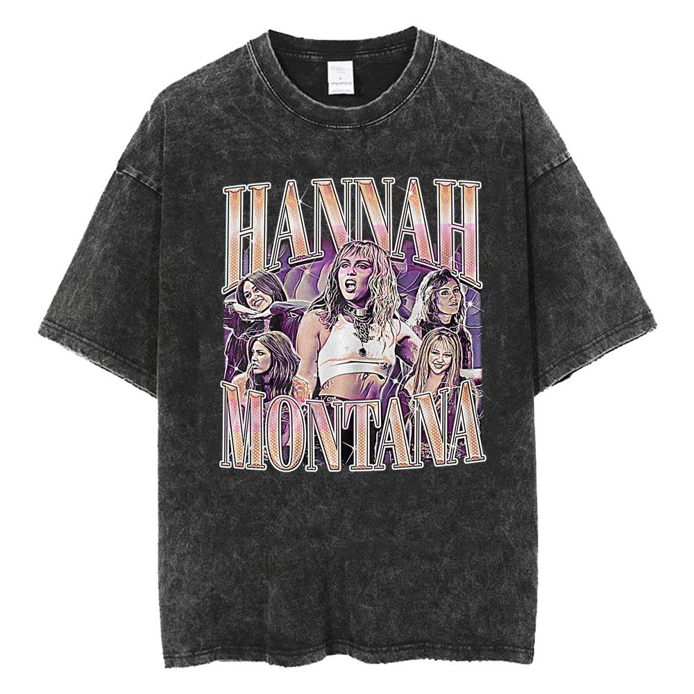 Miley Cyrus Hannah Montana Logo T Shirt Men Women Summer Casual Vintage Washed T Shirts Unisex Fashion Aesthetic Hip Hop T-shirt
