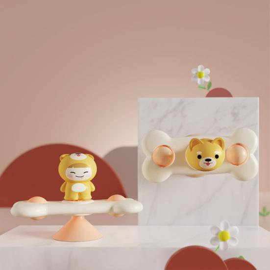 Emotional Comfort Plastic Eco-friendly Colorful Cartoon Animal Rattle Baby Soothing Toy Spinning Top