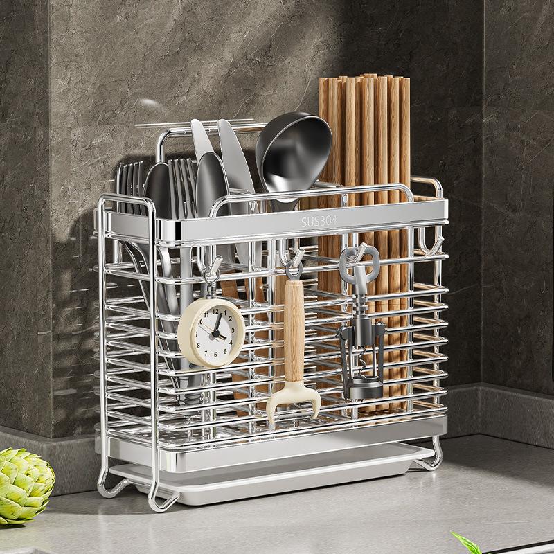 304 Stainless Steel Kitchen Chopsticks Cage Desktop Chopsticks Bucket Mold-proof Draining Storage Chopsticks Basket Chopsticks Holder Wall-mounted