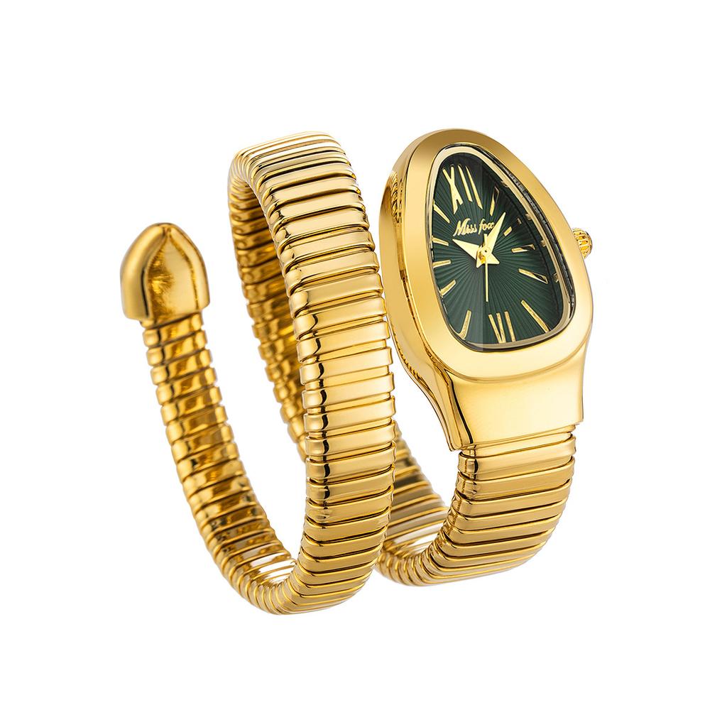MISSFOX Snake Bracelet Fashion Women Watch Gold Stainless Steel Quartz Watch Women Casual Lady Wristwatch